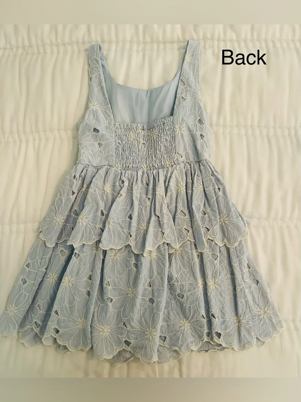 Rare Editions Light Blue Floral Eyelet Tiered Dress
